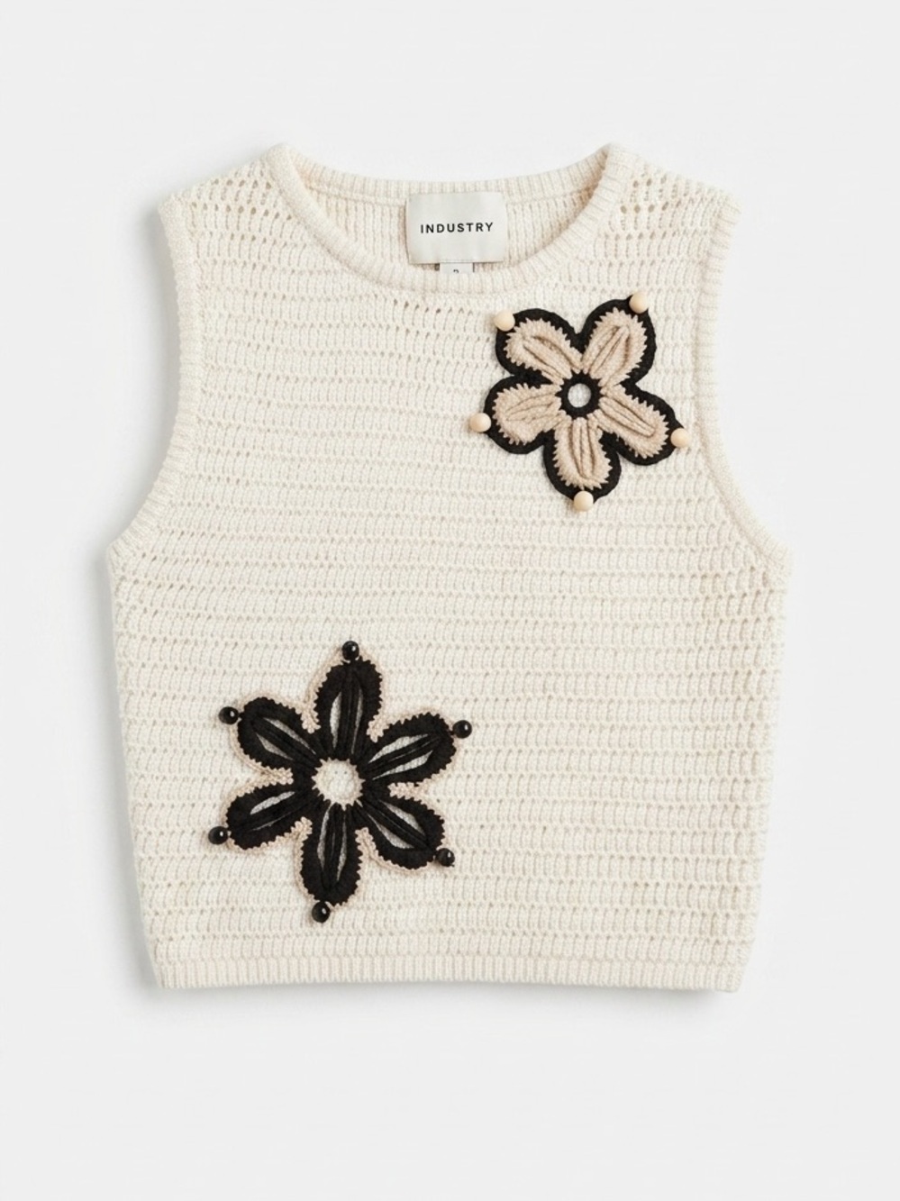 Industry Republic Knit Floral Vest Cream Crochet Crop Sweater Boho XS